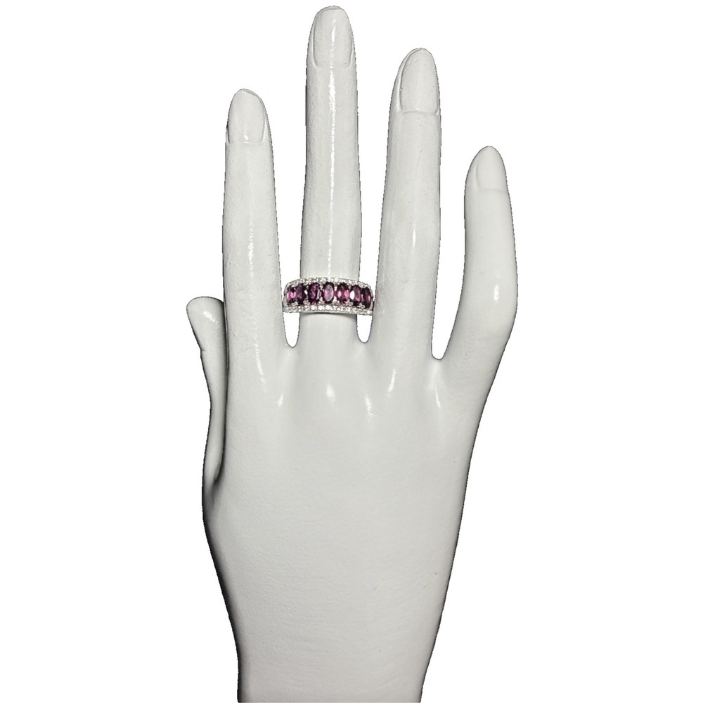 HSN Colleen Lopez Sterling Silver Oval‎ Garnet 7 Stone Band Ring J-9Q